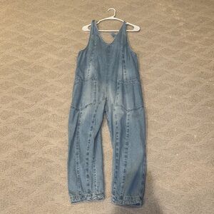 Free People High Roller Jumpsuit - light wash denim - size S